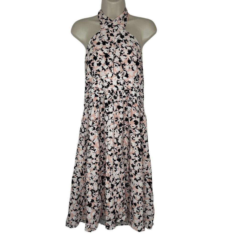 Bcbgmazazria Women’s Pink Floral Linen Blend Midi Halter Dress Size 14